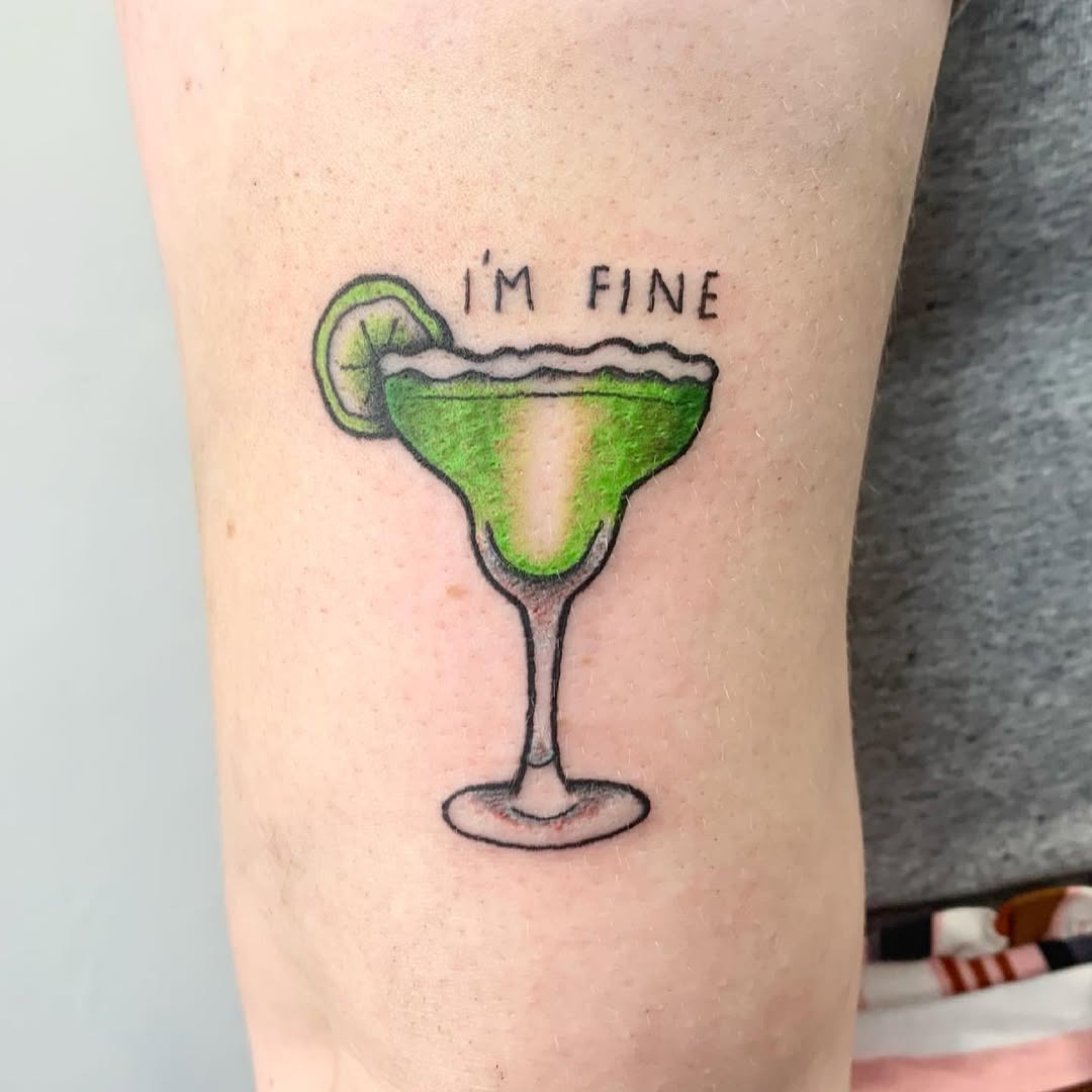 Colorful margarita tattoo with playful text Tattoo Design