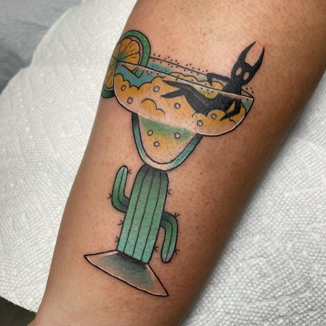 Playful margarita-inspired cactus tattoo design Tattoo Design