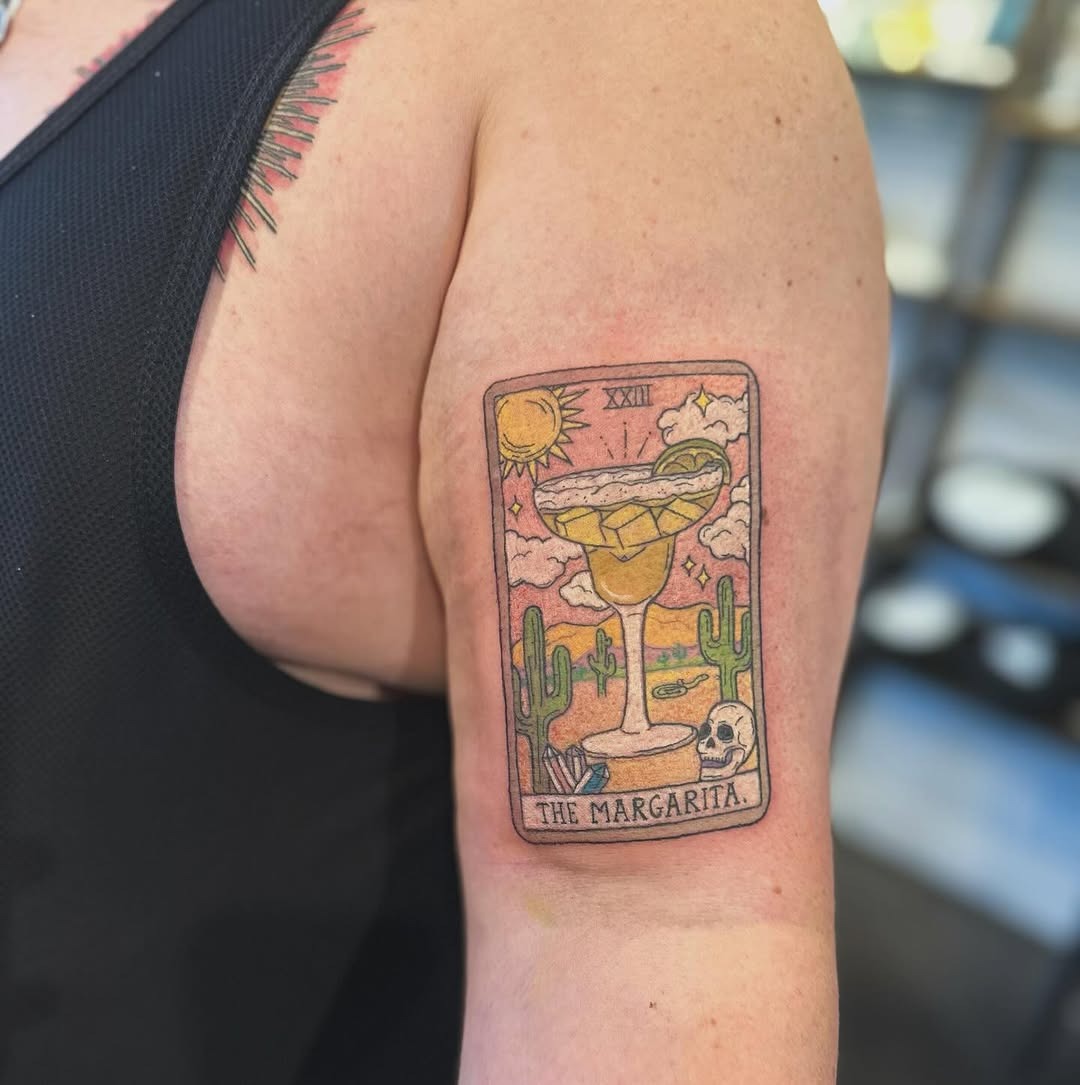 Whimsical margarita tattoo with desert elements Tattoo Design