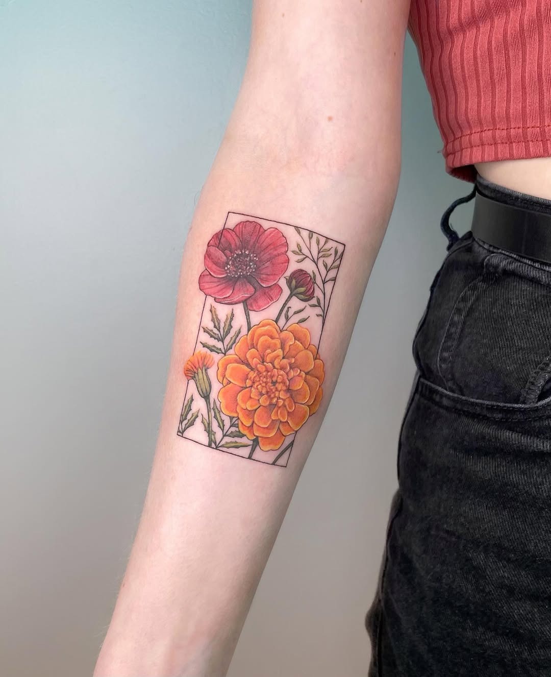 Beautiful marigold and poppy tattoo design Tattoo Design