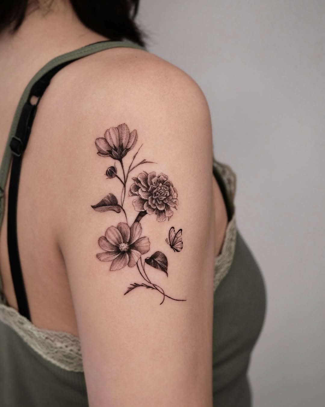 Elegant marigold and flower blend tattoo Tattoo Design