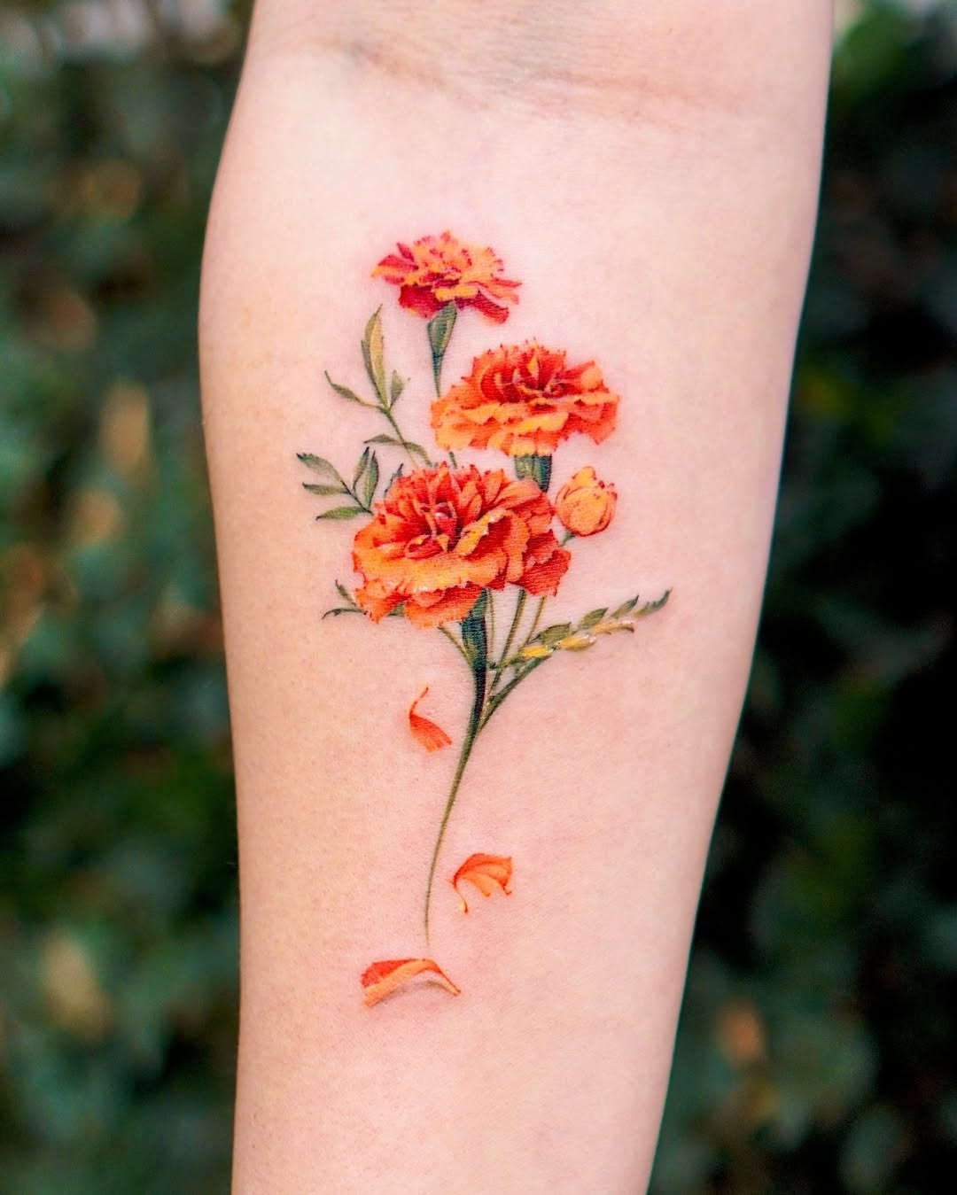 Stunning Marigold Tattoo with Lush Orange Blooms Tattoo Design