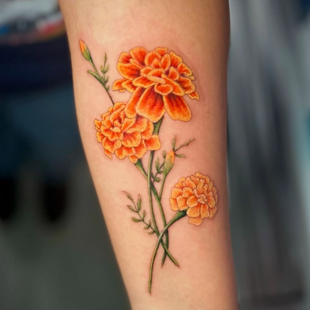 Vibrant marigold tattoo showcasing elegance and beauty Tattoo Design