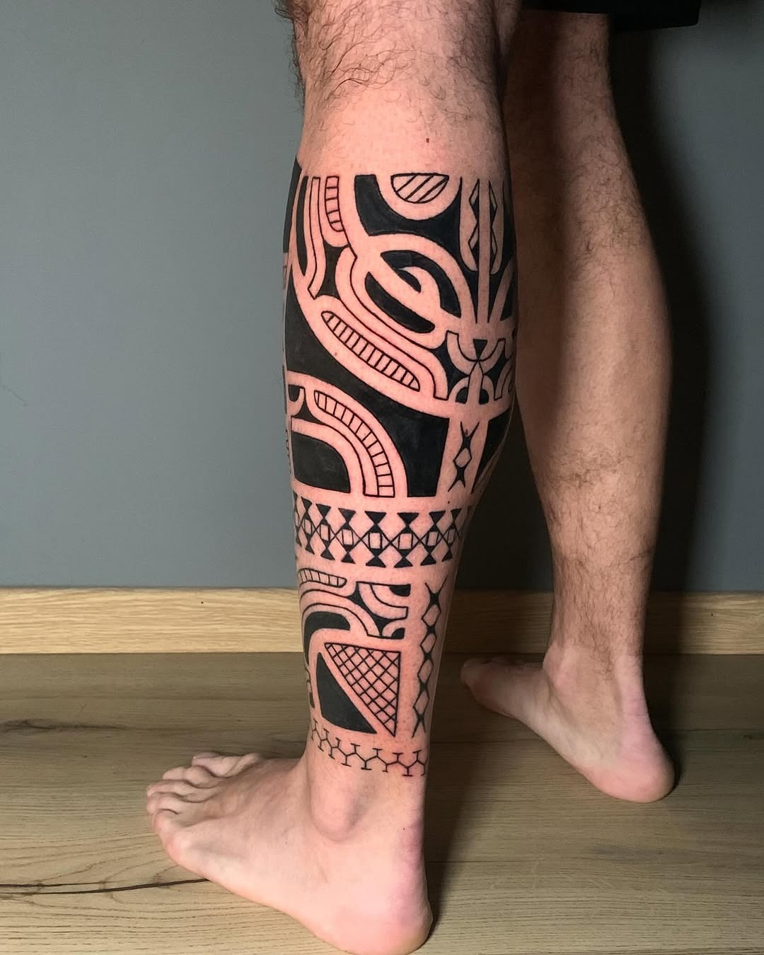 Intricate Marquesan Tattoo Design on Leg Tattoo Design