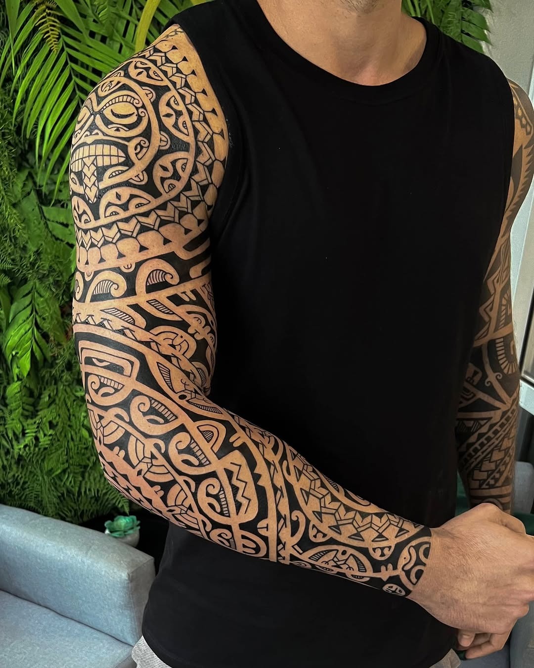 Intricate Marquesan Tattoo Sleeve Design Displayed Tattoo Design
