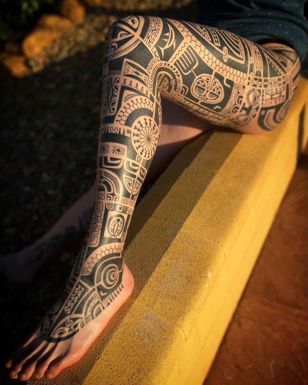 Intricate Marquesan Tattoos Covering the Leg Tattoo Design