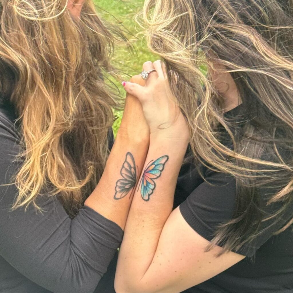 Complementary Leaf Tattoos That Form a Heart When Joined Tattoo Design