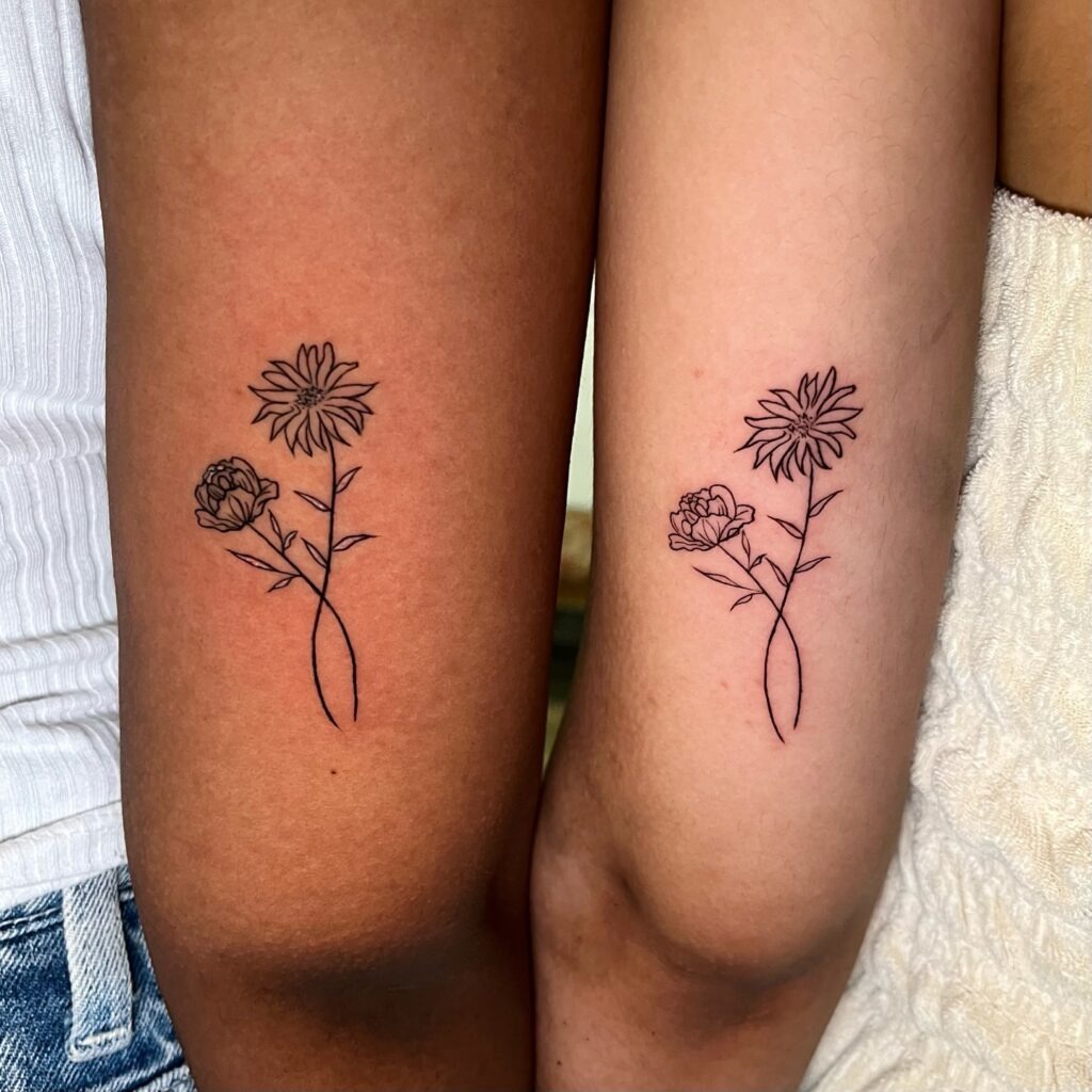 Cute Stick Figure Best Friend Tattoos with Heart Balloons Tattoo Design