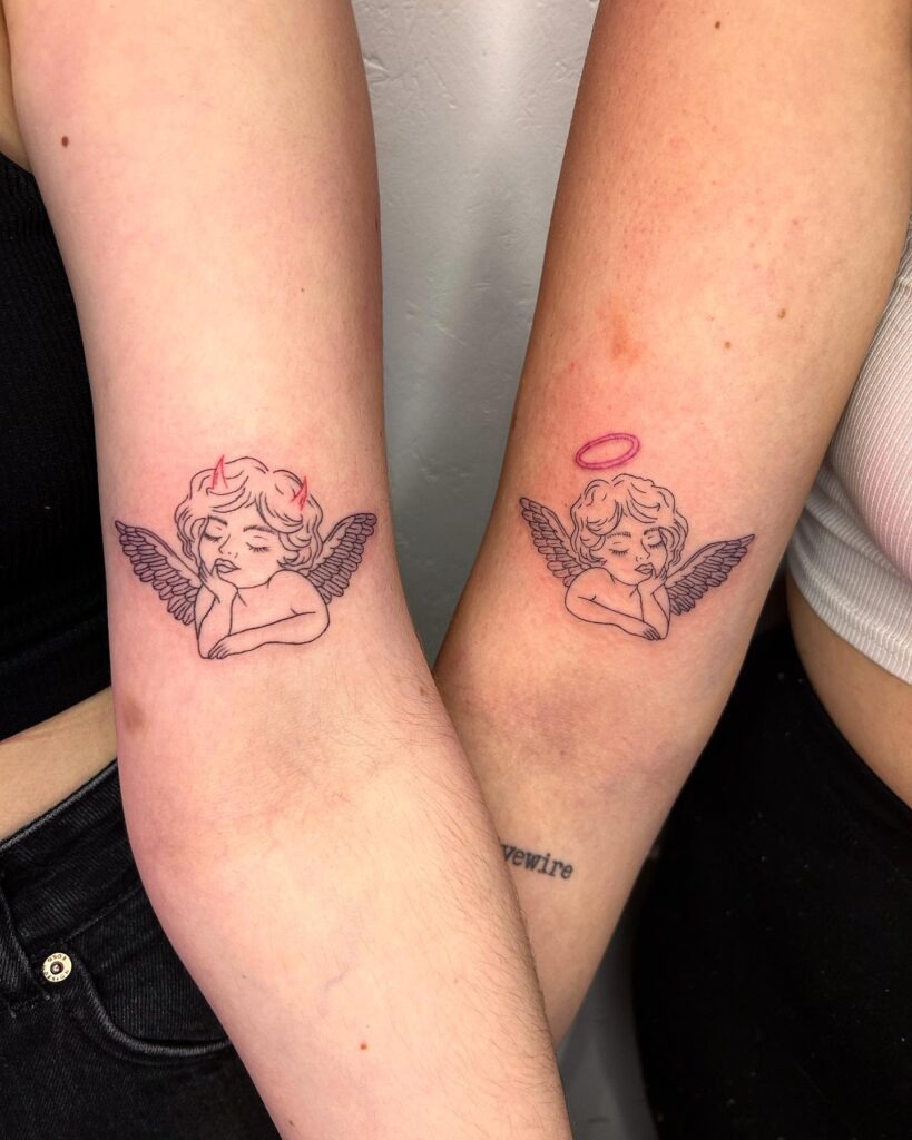 Devil and Angel Cherub Tattoos for Best Friends Tattoo Design