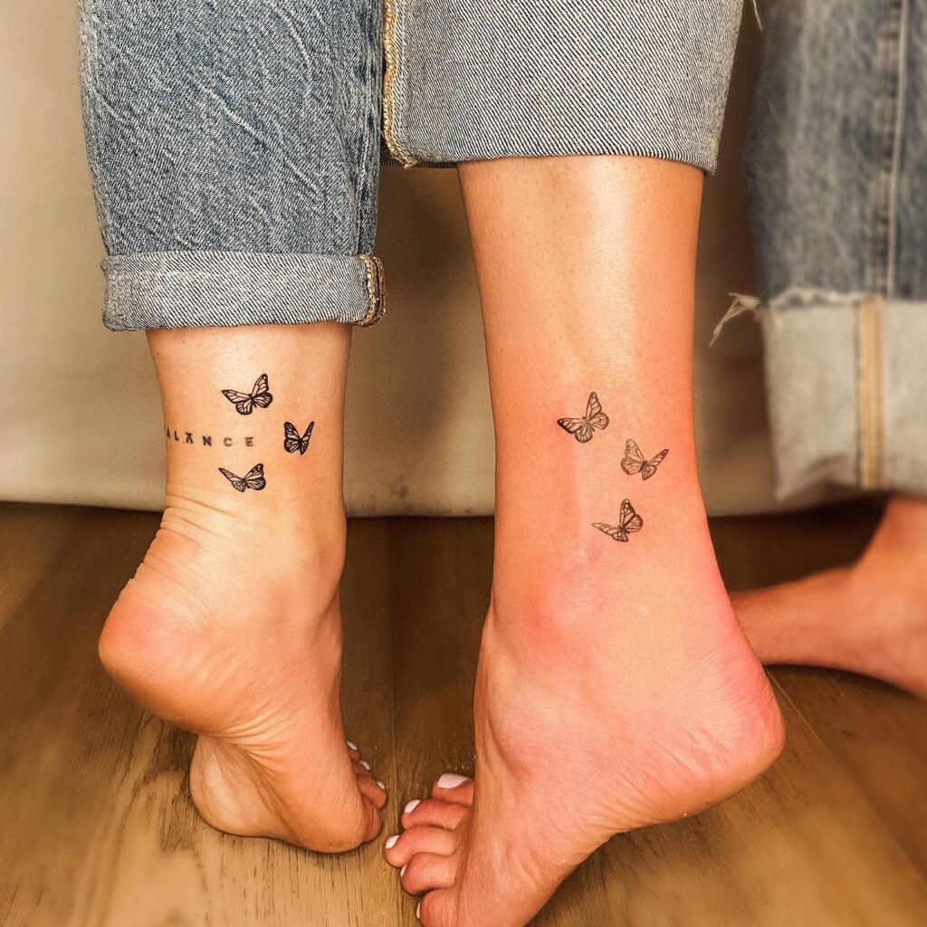 Matching Butterfly Ankle Tattoos for Best Friends Tattoo Design