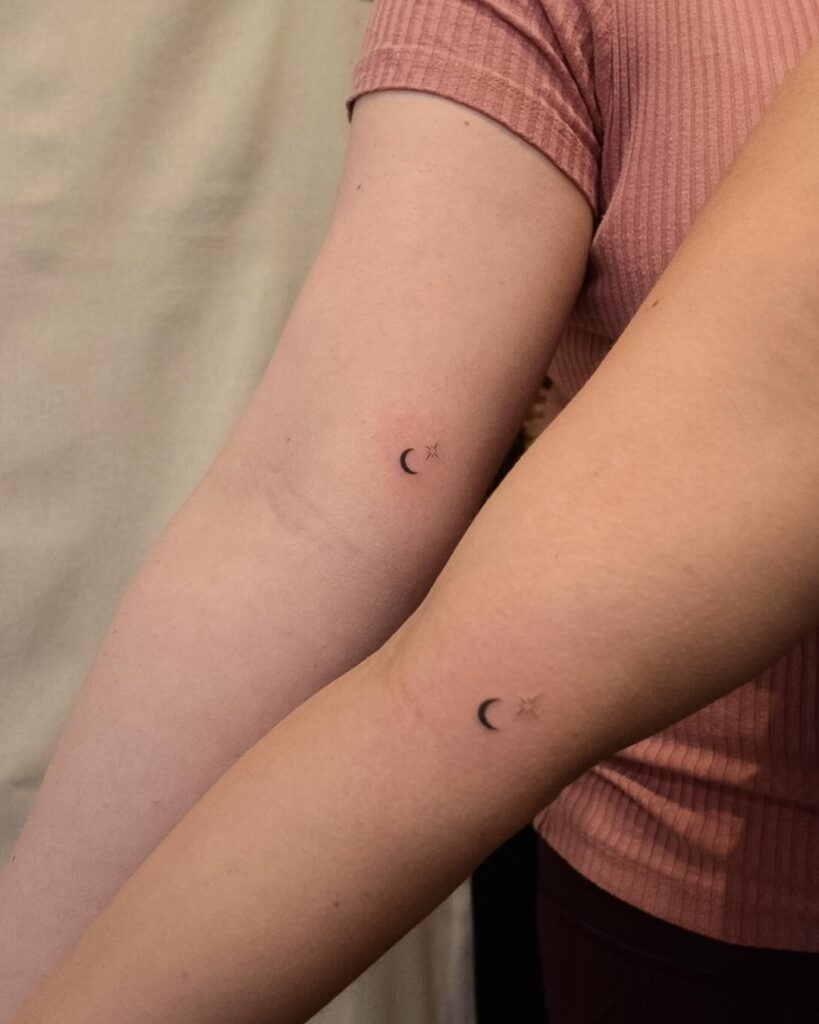 Matching Crescent Moon and Star Tattoos for Best Friends Tattoo Design