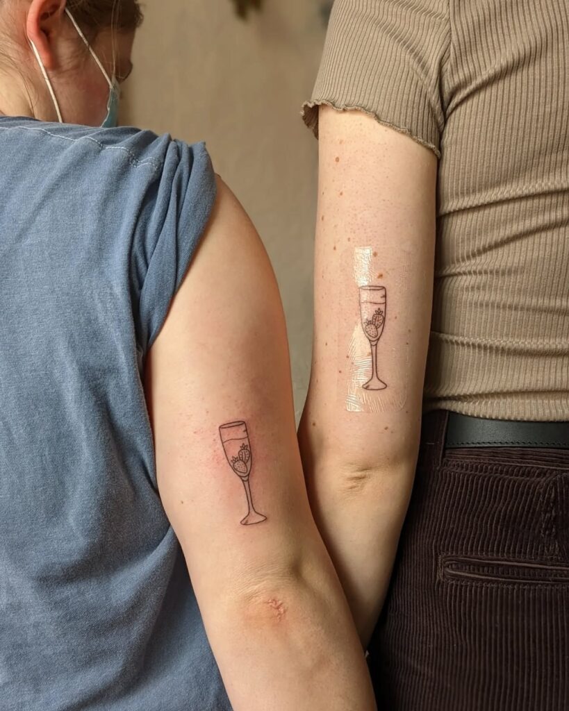 Matching Double-Lined Heart Tattoos for Best Friends Tattoo Design
