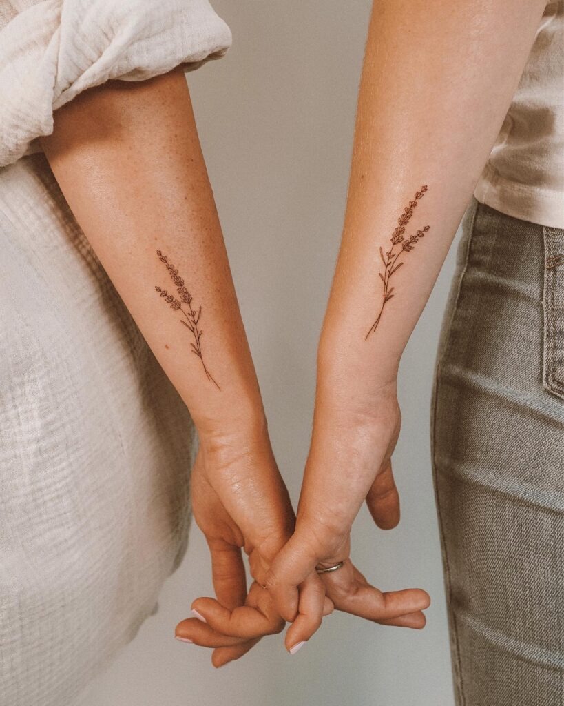 Matching Lavender Stem Tattoos for Best Friends Tattoo Design