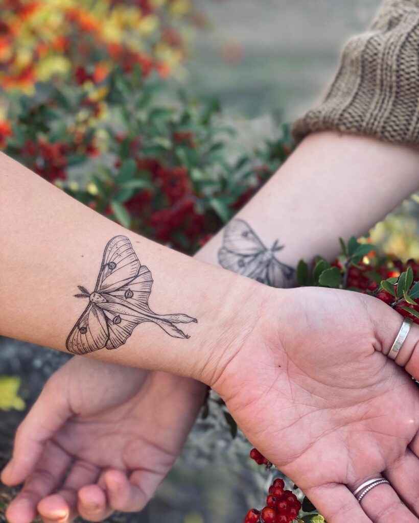 Matching Luna Moth Tattoos for Nature-Loving Best Friends Tattoo Design