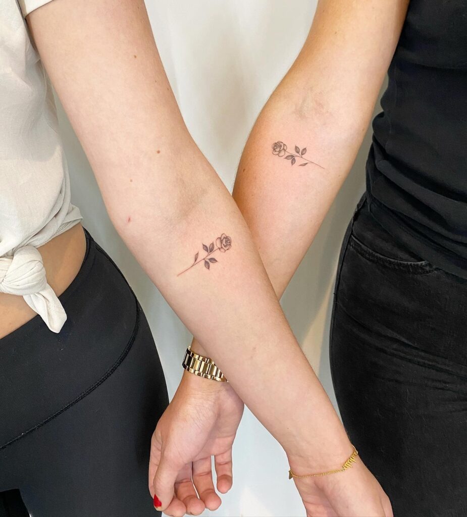 Matching Minimal Rose Tattoos for Best Friends Tattoo Design