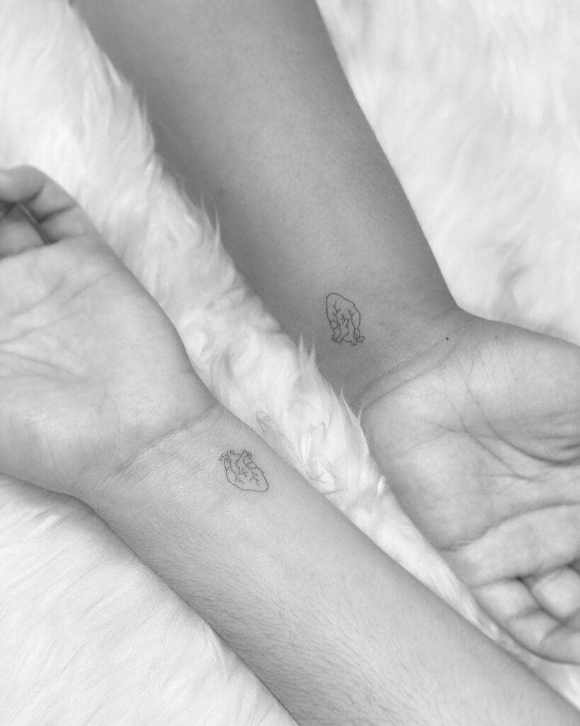 Minimal Matching Anatomical Heart Tattoos for Best Friends Tattoo Design