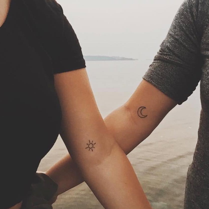Minimal Sun and Moon Tattoos for Best Friends Tattoo Design