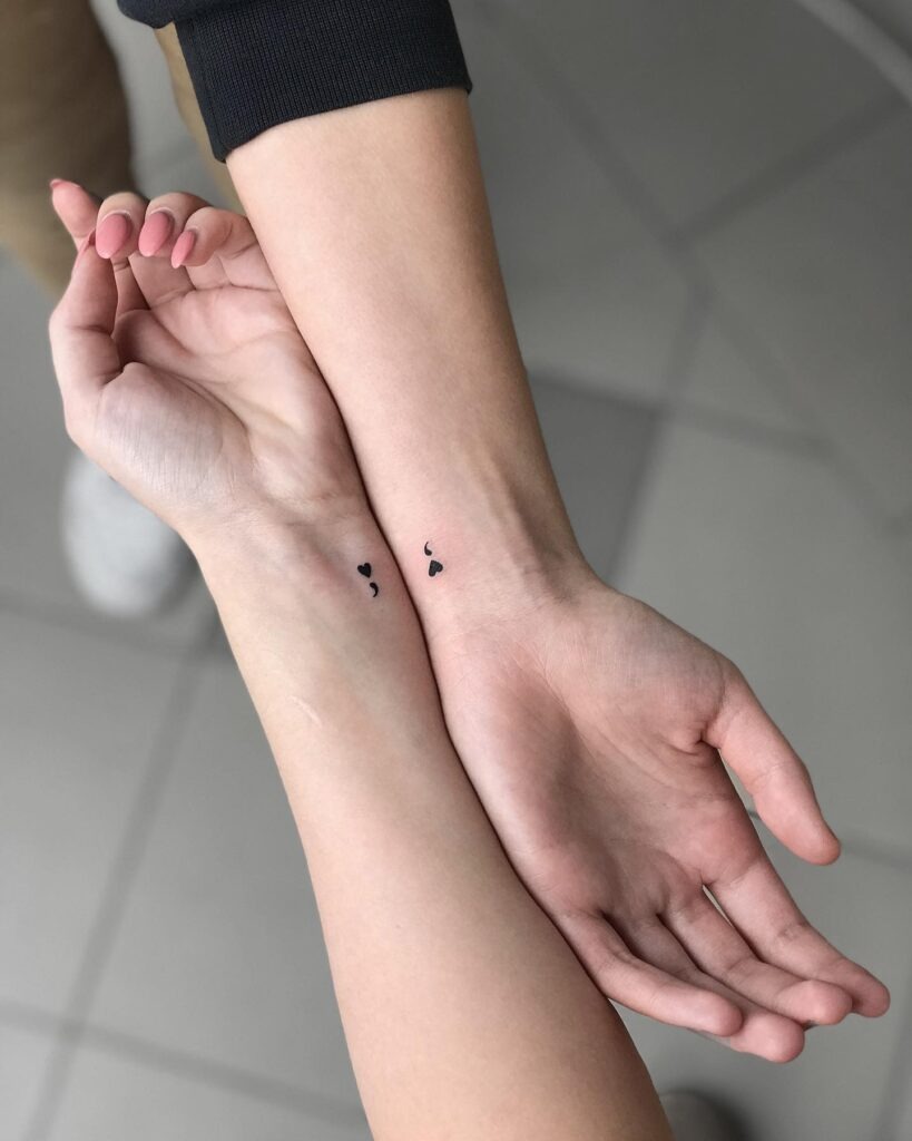 Semicolon and Heart Matching Tattoos for Best Friends Tattoo Design