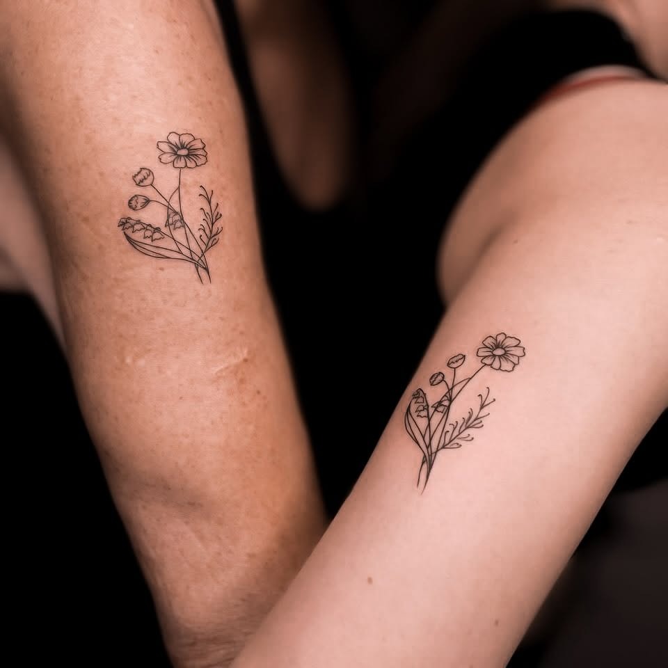 Two Souls, One Bloom - Matching Wildflower Tattoos for Best Friends Tattoo Design