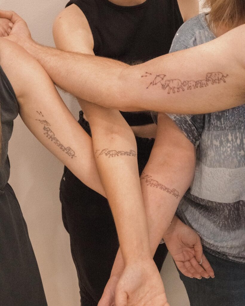 Family Elephant Line Tattoo Tattoo Design