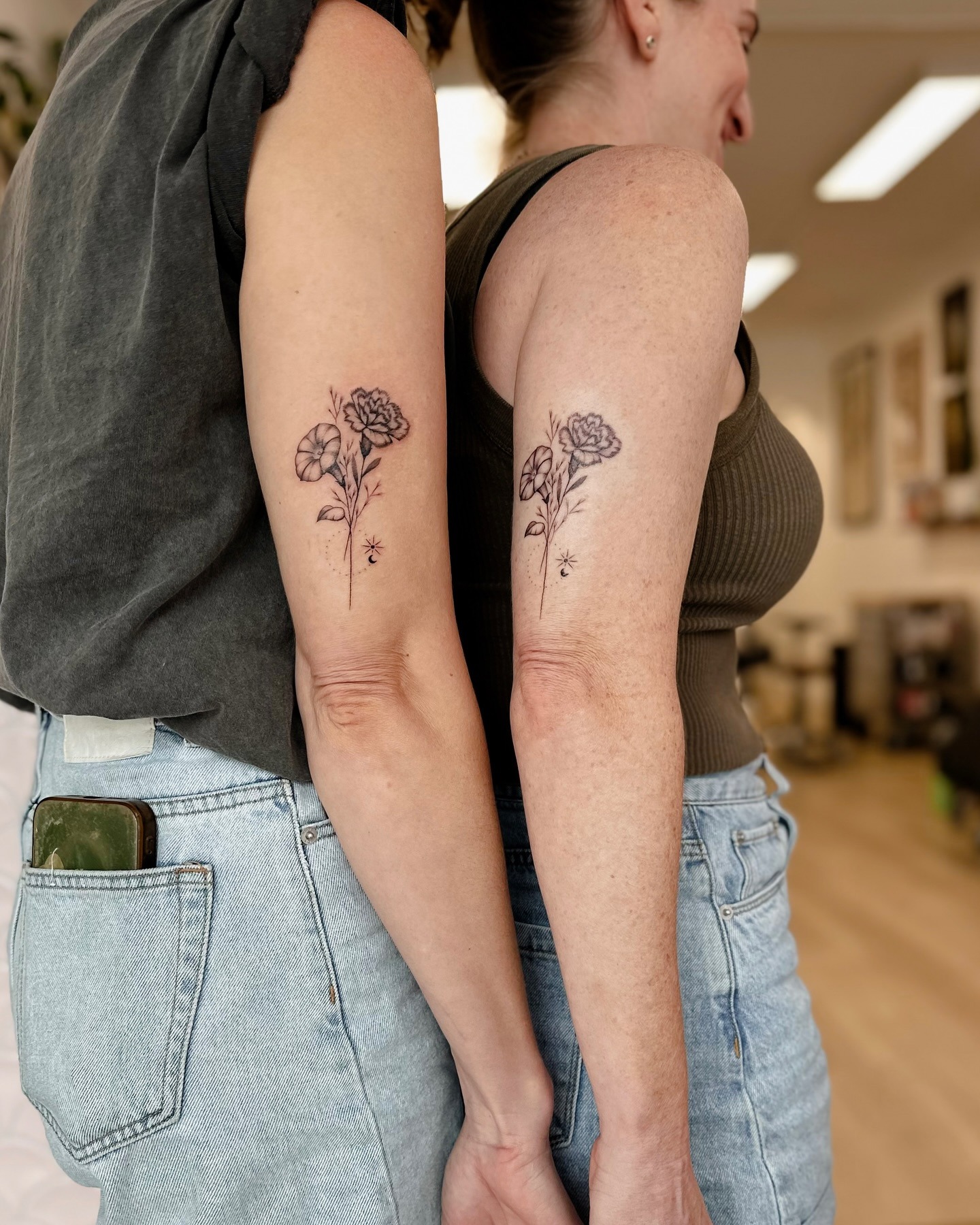 Matching Flower Tattoo for Sisters Tattoo Design