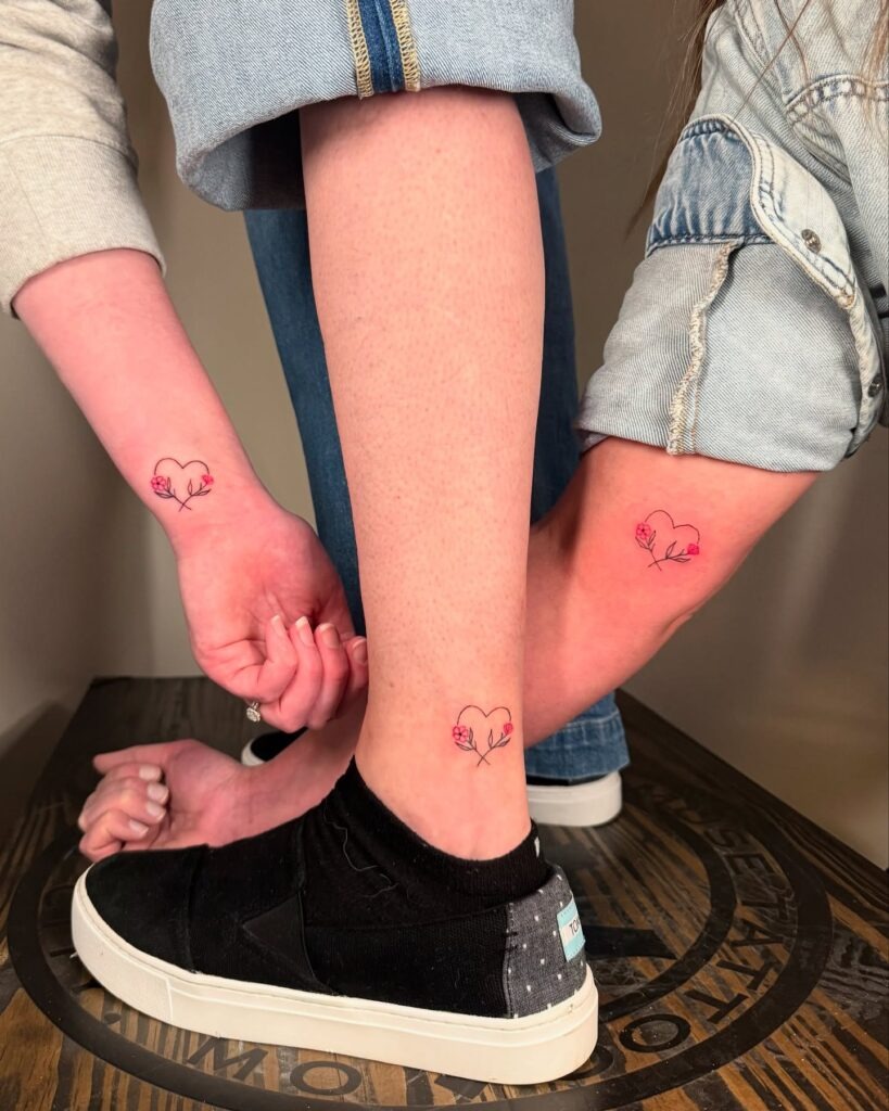 Matching Heart and Flower Family Tattoo Tattoo Design
