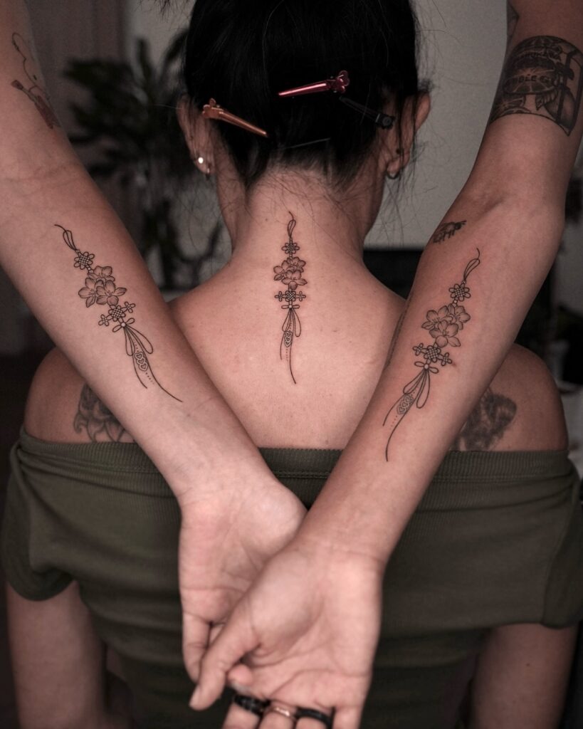 Matching Oriental Floral Family Tattoo Tattoo Design