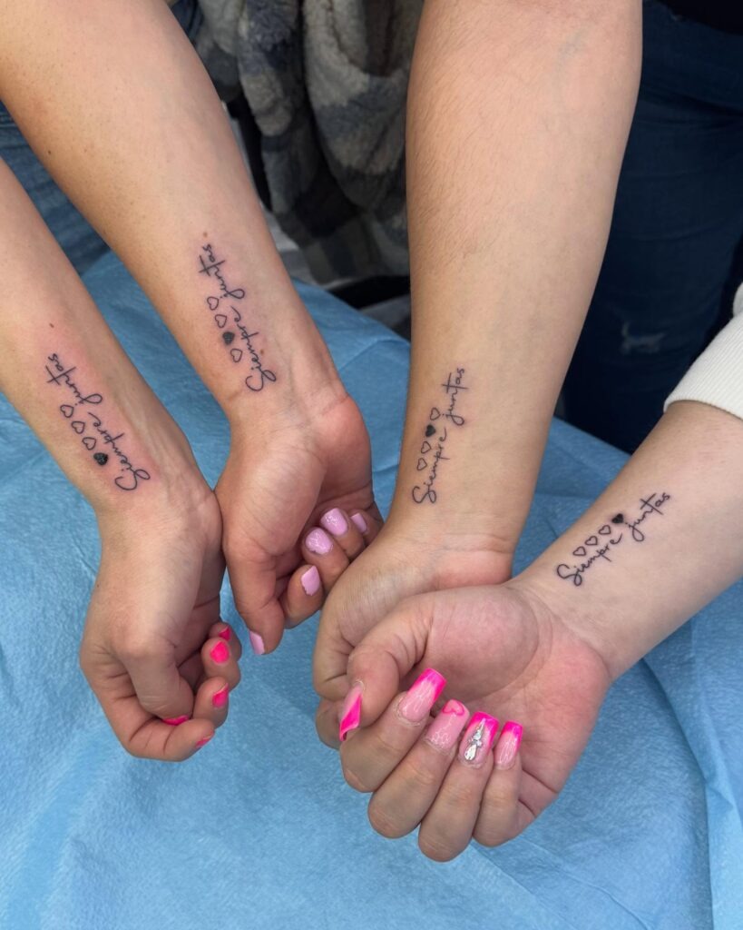 Matching "Siempre Juntas" Heart Tattoos Tattoo Design