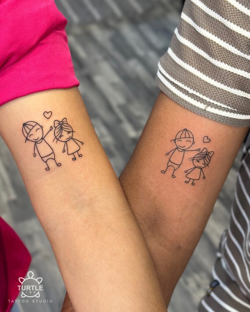 Matching Stick Figure Siblings Tattoo Tattoo Design