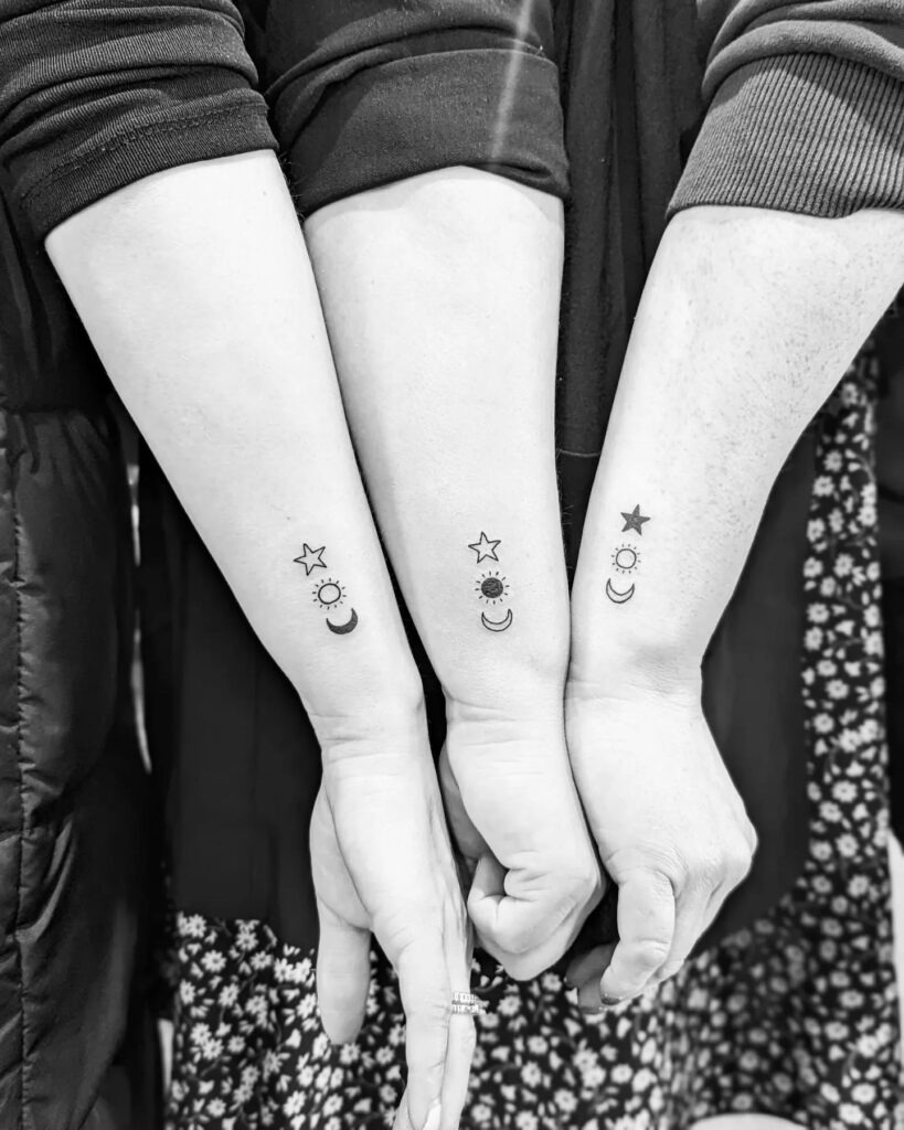Matching Sun, Moon, and Star Family Tattoo Tattoo Design
