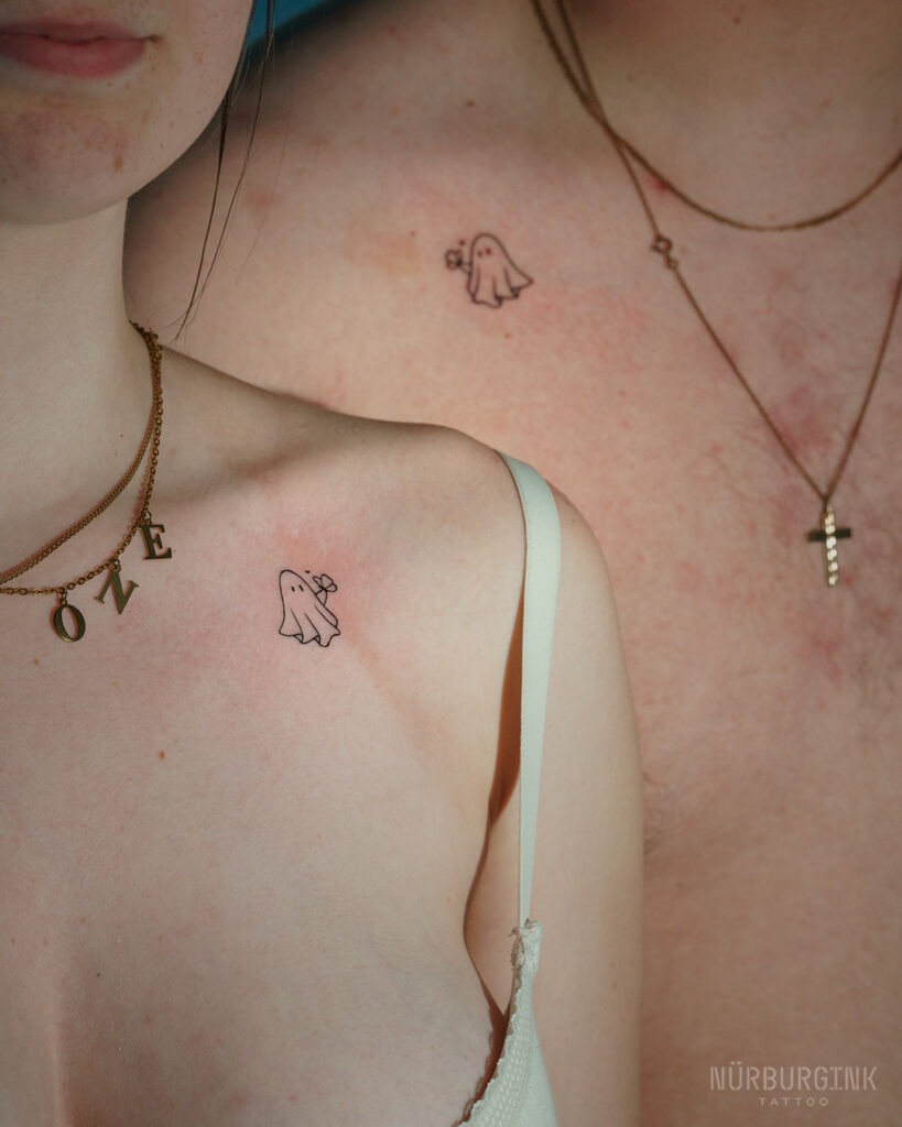 Ghost Tattoos with Butterflies and Hearts Tattoo Design