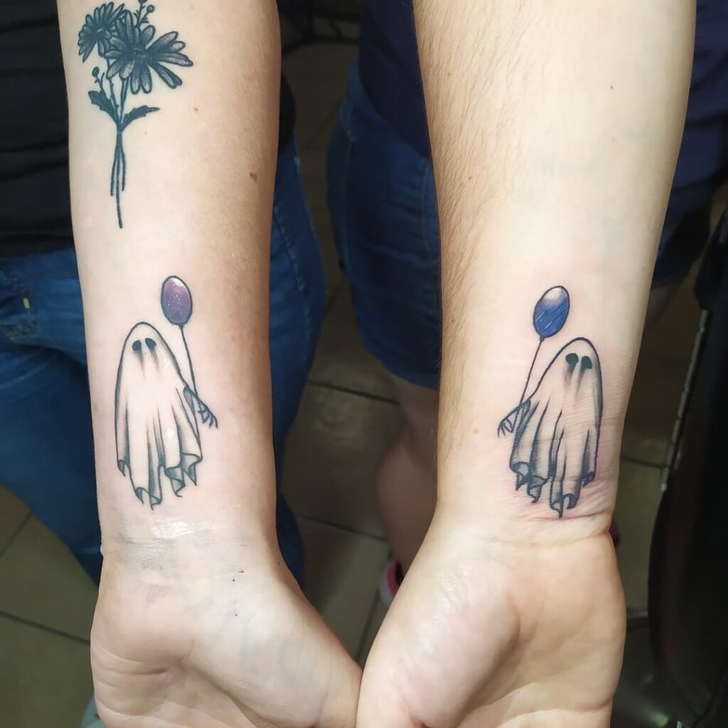 Matching Ghost Tattoos with Balloons Tattoo Design