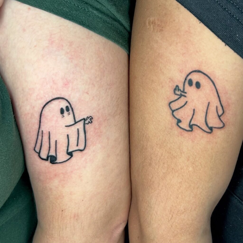 Matching Ghost Tattoos with Hand Gestures Tattoo Design