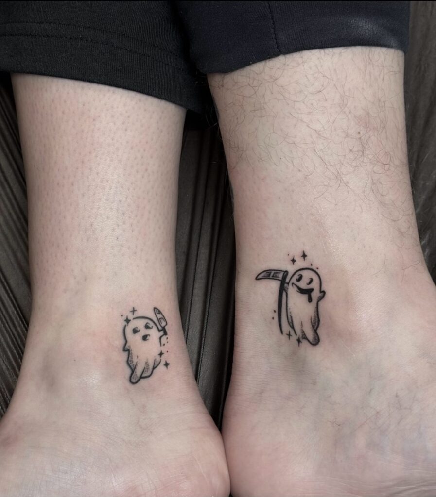 Matching Ghost Tattoos with Knives Tattoo Design