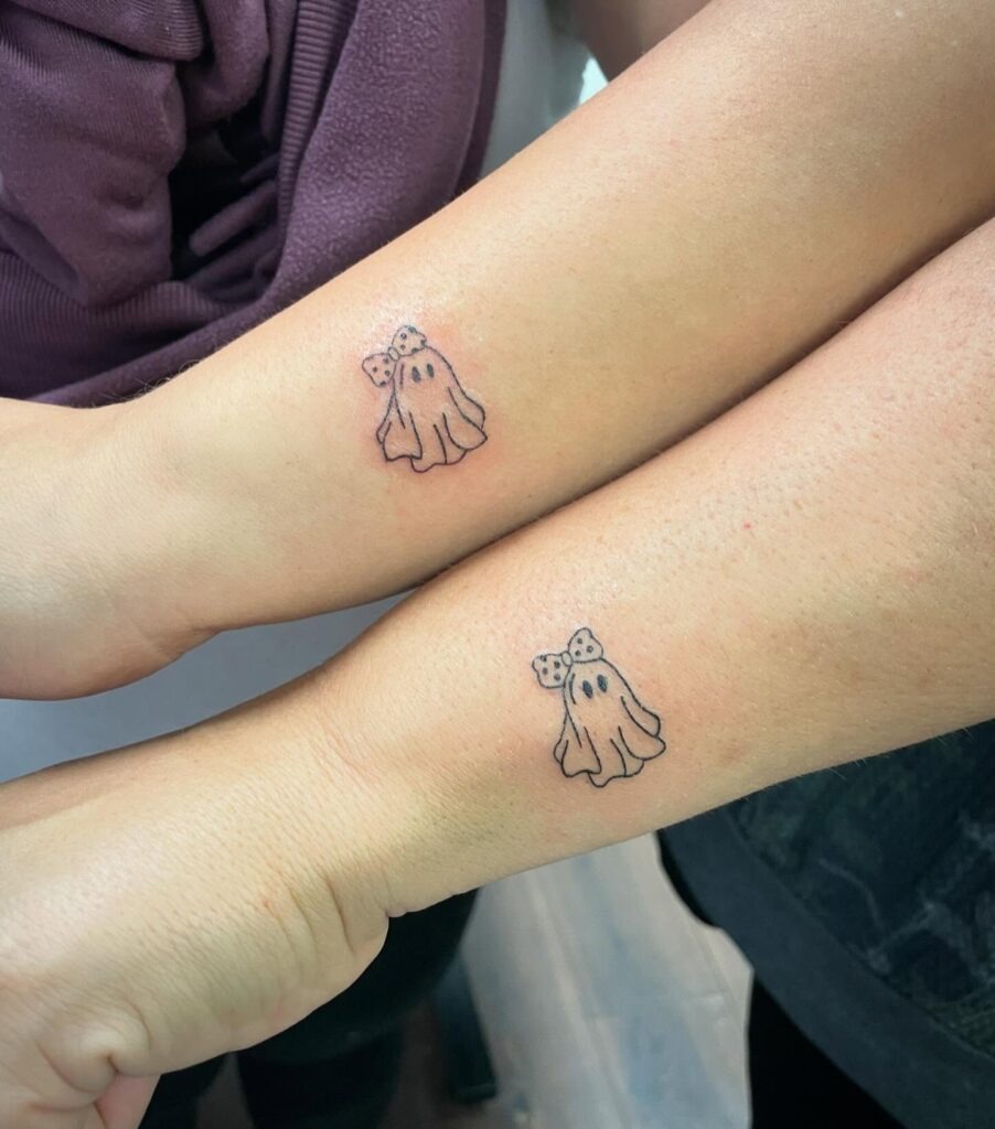 Matching Ghost Tattoos with Polka Dot Bows Tattoo Design