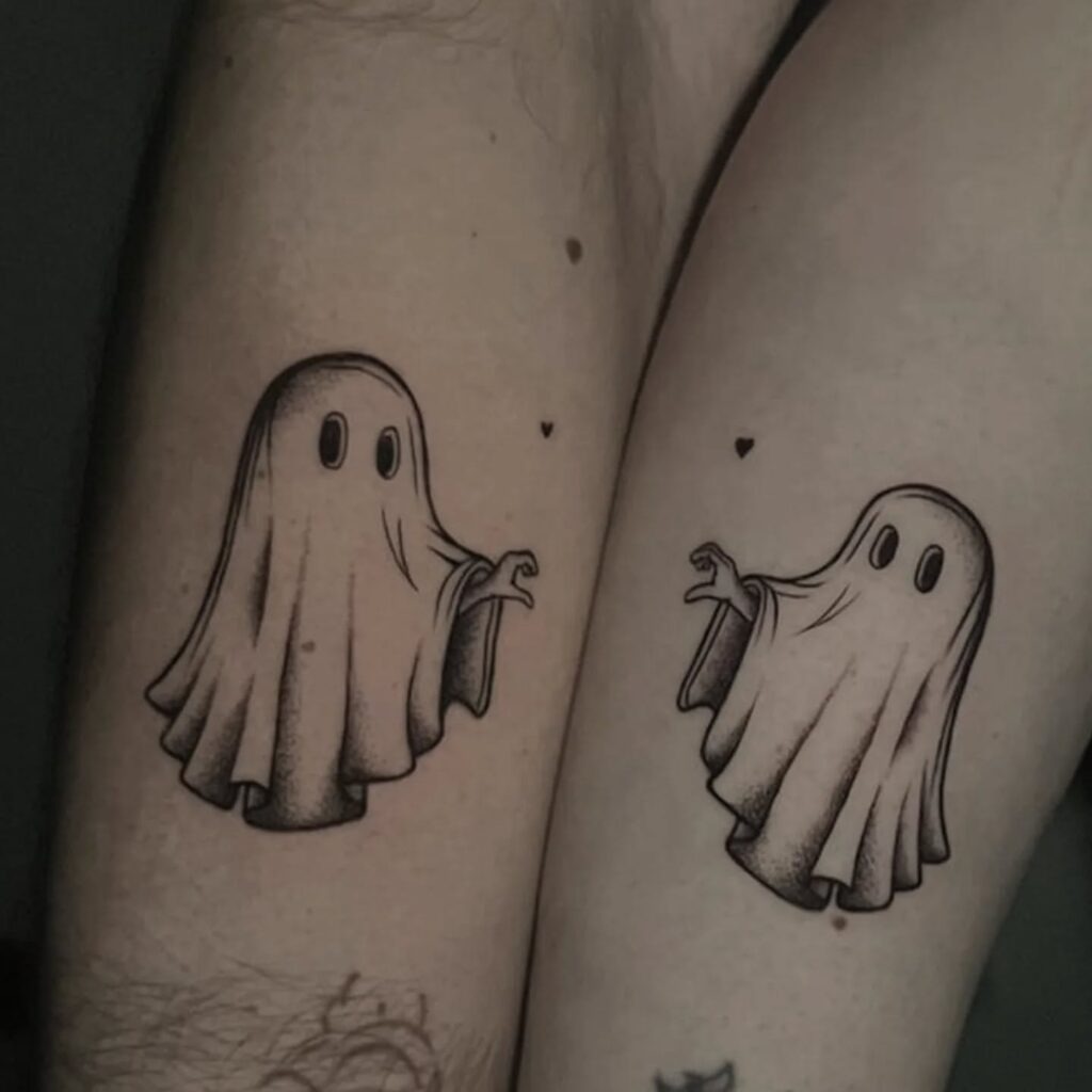 Matching Ghost Tattoos with Tiny Hearts Tattoo Design