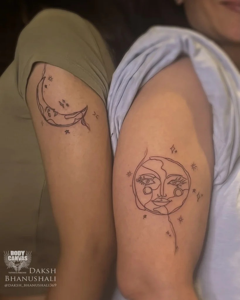 Artistic Face-Inspired Sun and Moon Tattoos Tattoo Design