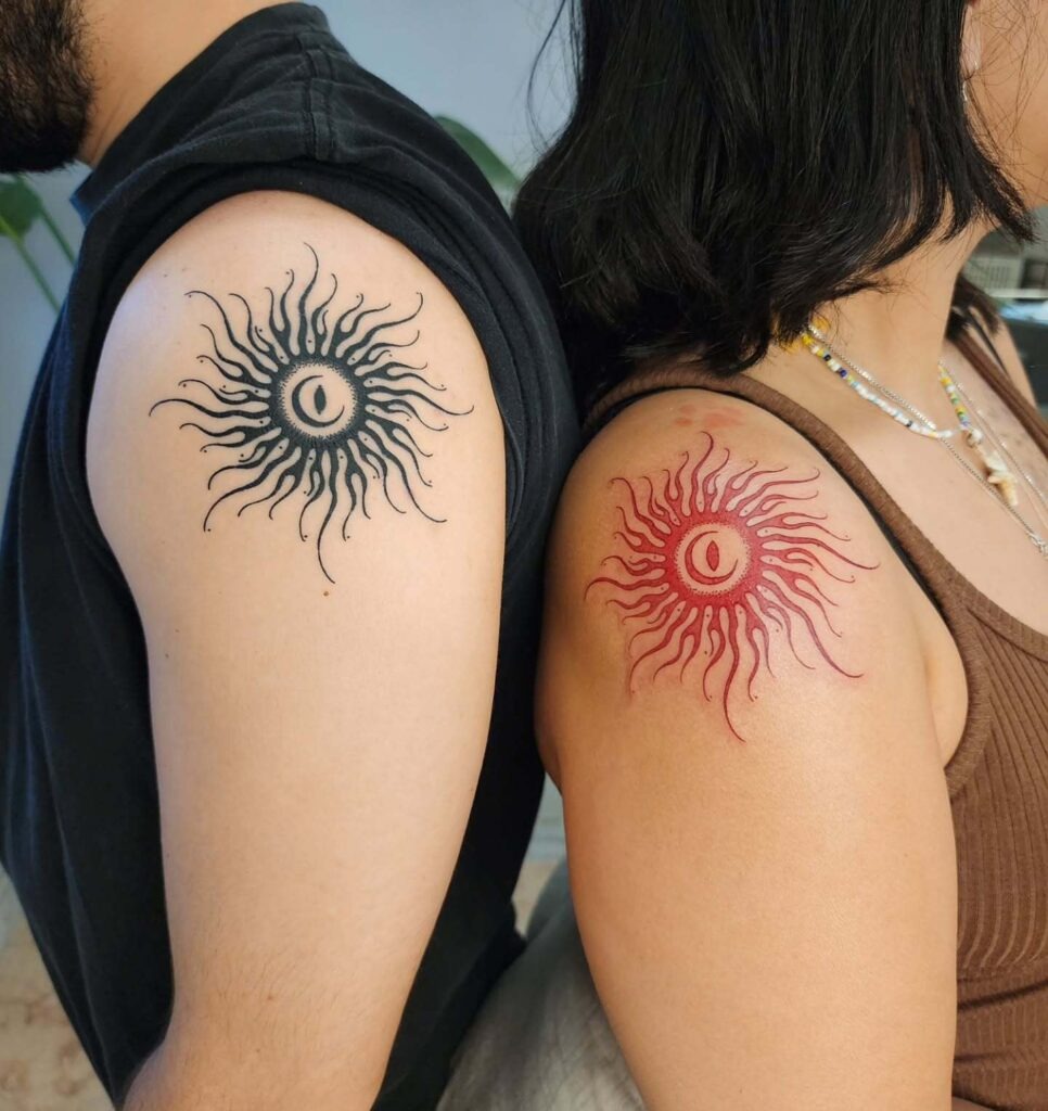 Black and Red Sun Shoulder Tattoos Tattoo Design