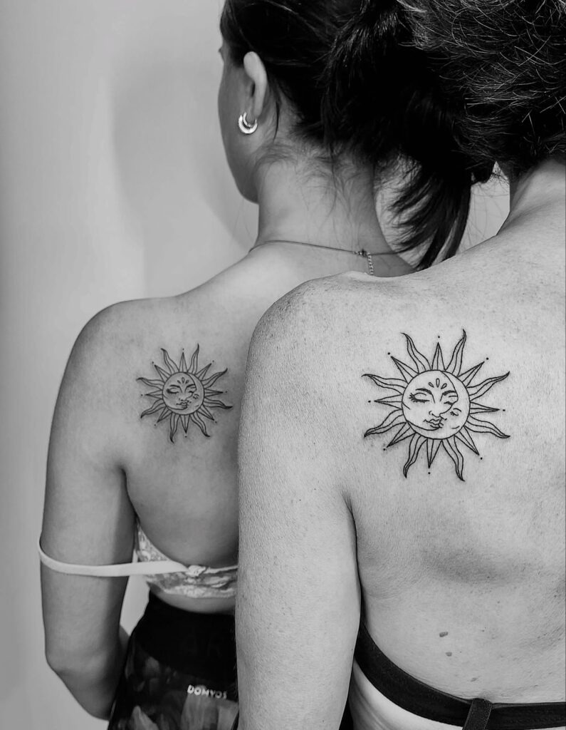 Classic Shoulder Sun and Moon Tattoos Tattoo Design