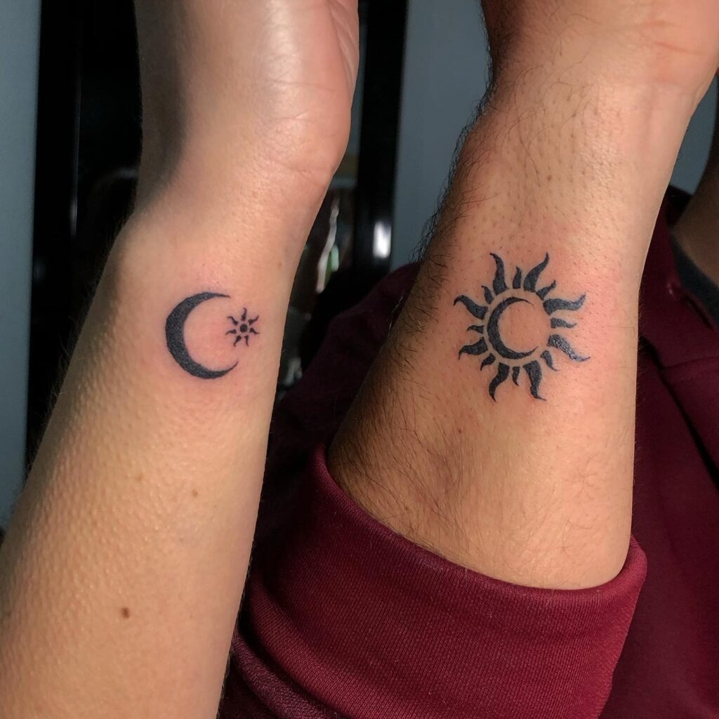 Crescent Moon and Fiery Sun Wrist Tattoos Tattoo Design