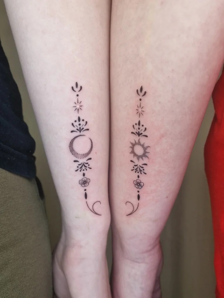 Decorative Sun and Moon Linework Tattoos Tattoo Design