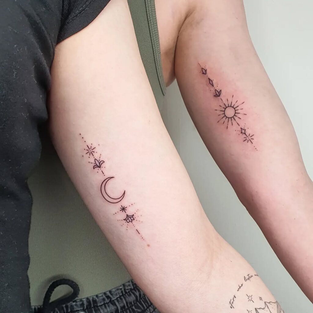 Elegant Vertical Sun and Moon Tattoos Tattoo Design