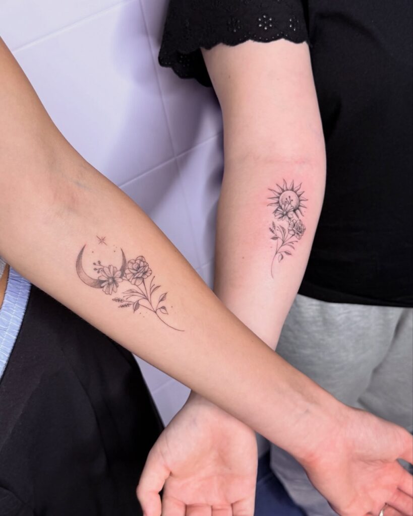 Floral Sun and Moon Forearm Tattoos Tattoo Design