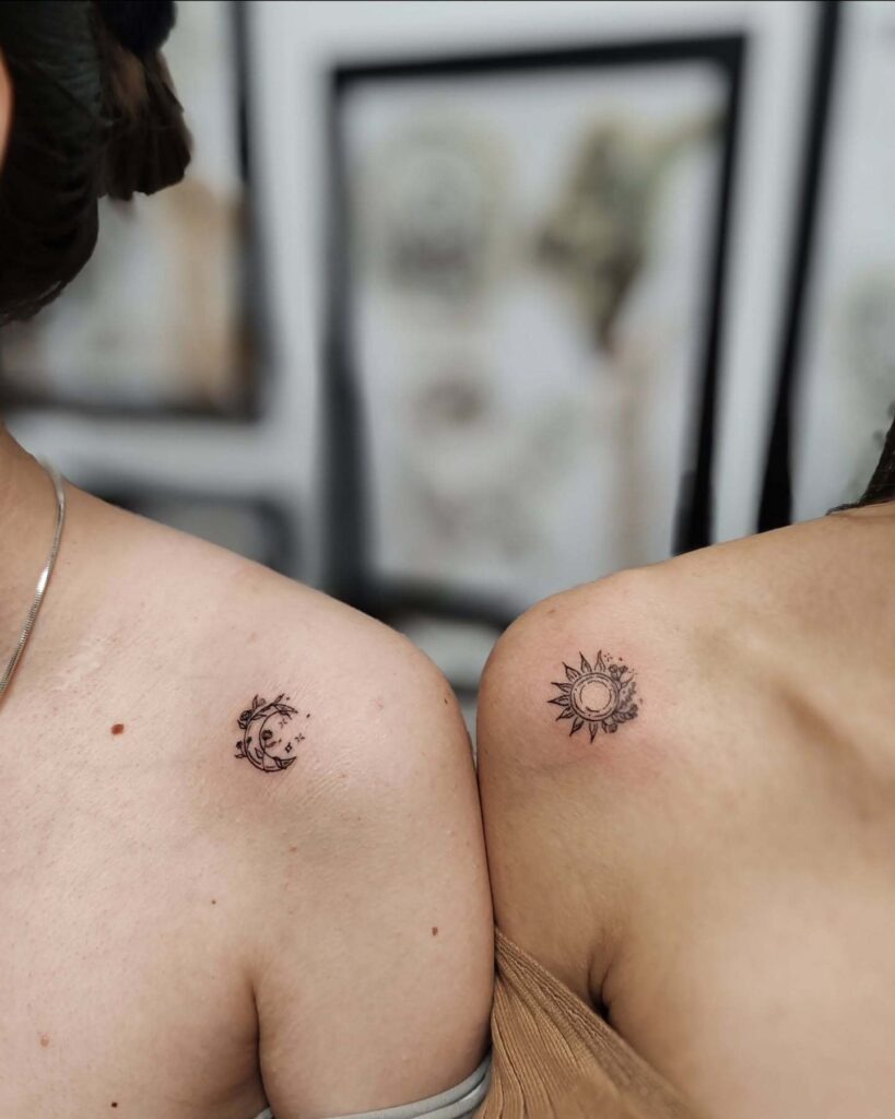 Floral Sun and Moon Shoulder Tattoos Tattoo Design