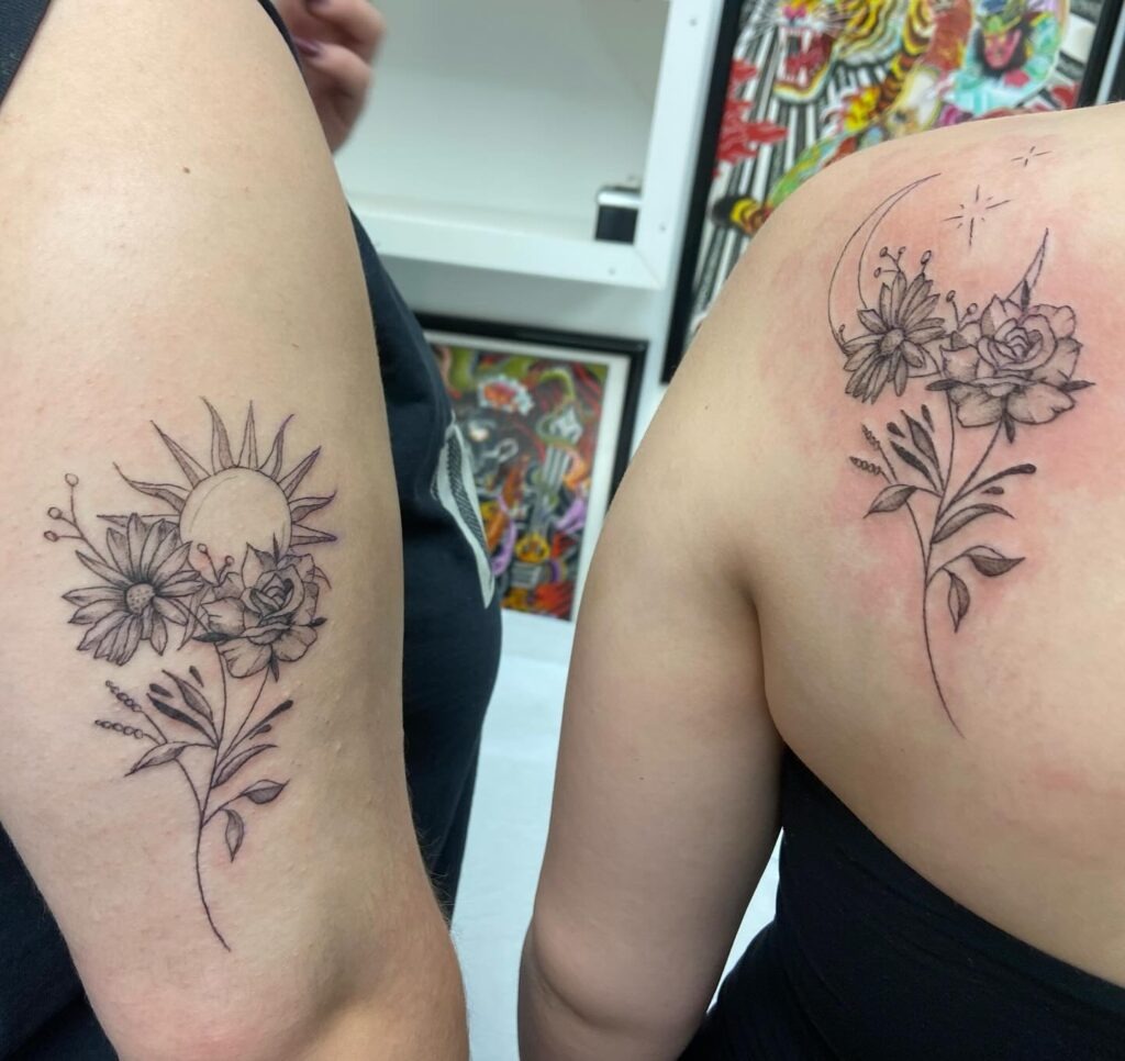 Floral Sun and Moon Tattoos Tattoo Design