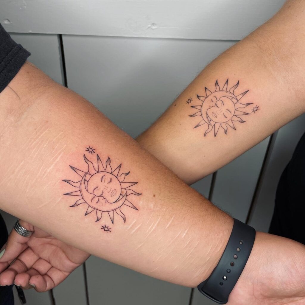 Kissing Sun and Moon Forearm Tattoos Tattoo Design