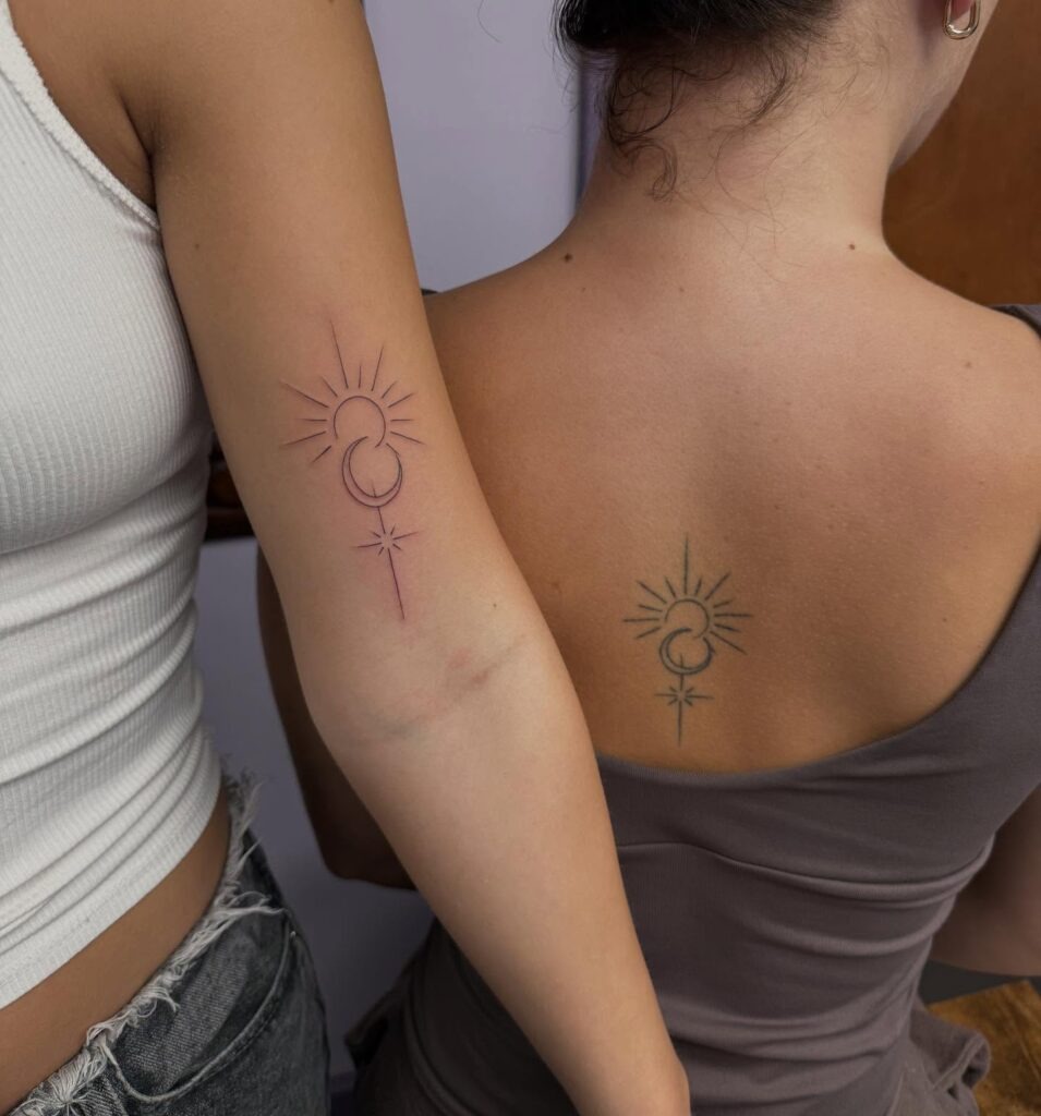 Minimal Overlapping Sun and Moon Tattoos Tattoo Design