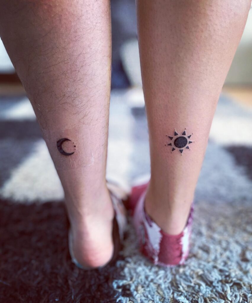 Minimalist Sibling Sun and Moon Tattoos Tattoo Design