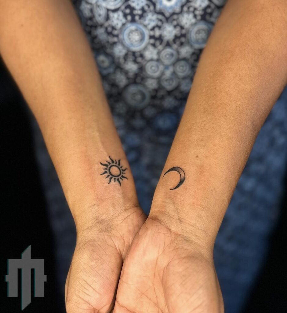 Simple Black Sun and Moon Wrist Tattoos Tattoo Design