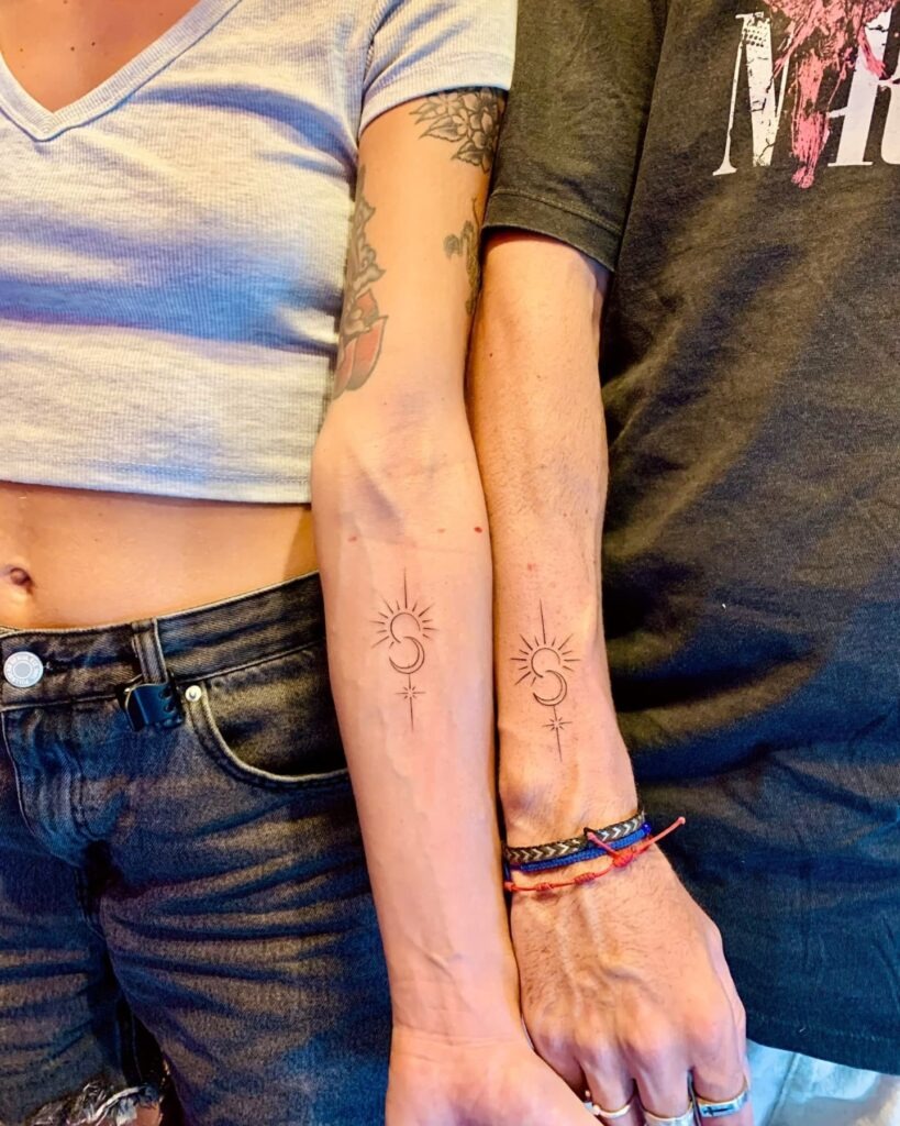 Slim Vertical Sun and Moon Tattoos Tattoo Design